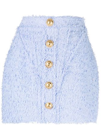 Balmain button-embellished tweed miniskirt