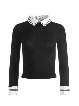 Porla Collared Sweater In Black/soft White | Alice And Olivia