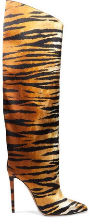 Alex Tiger-print Satin Knee Boots - Leopard print