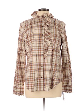L-RL Lauren Active Ralph Lauren Cotton Plaid Tan Long Sleeve Button-Down Shirt Size L - 81% off | thredUP