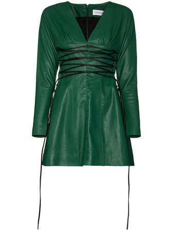 16Arlington Iris V-neck Leather Mini Dress - Farfetch