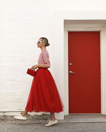 blair eadie gray shirt and red skirt - Google Search