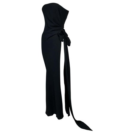 *clipped by @luci-her* S/S 1998 Christian Dior John Galliano Strapless Black High Slit Bow Gown Dress For Sale at 1stDibs