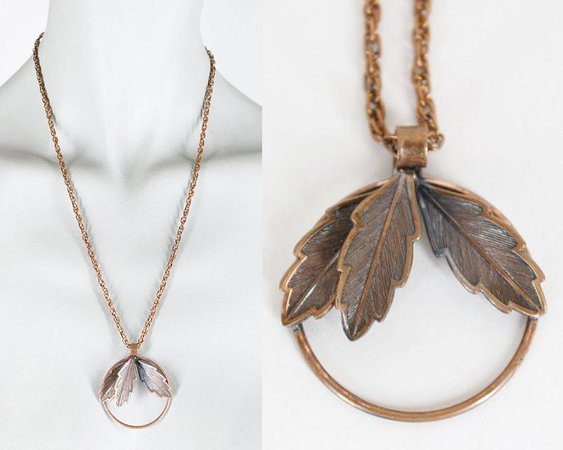 Vintage 60s Necklace / 1960s Bell Copper Delicate Leaf Pendant | Etsy