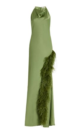 Ostrich Feather Cowl Neck Satin Halter Gown By Lapointe | Moda Operandi