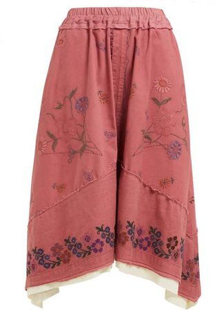 Solange Floral Embroidered Linen Skirt - Womens - Pink