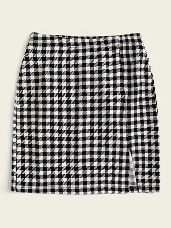 Split Hem Buffalo Plaid Mini Skirt | SHEIN USA