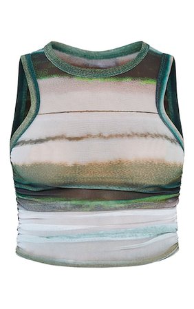 Green Watercolour Stripe Mesh Racer Neck Vest | PrettyLittleThing USA