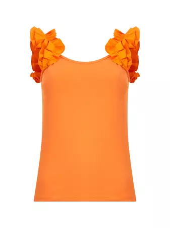 Rallie Cotton Frill Sleeve Tank Top Mandarin Orange | French Connection US
