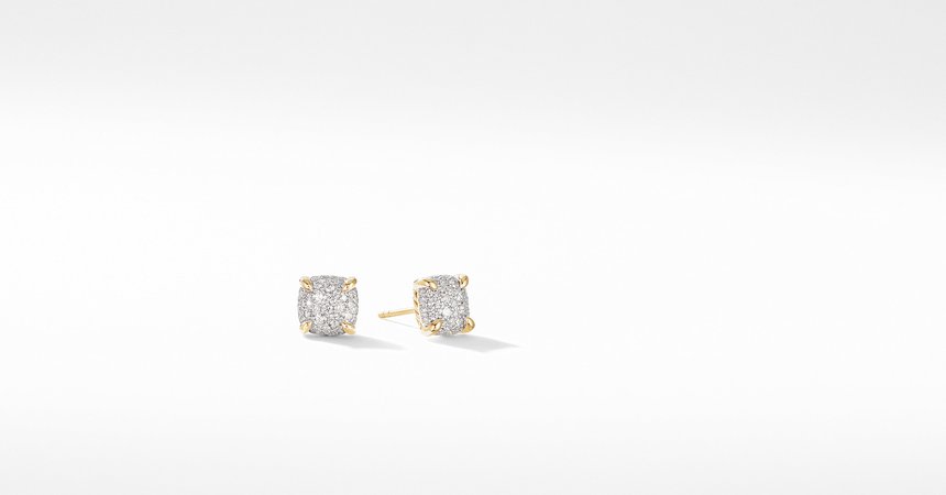 Chatelaine Stud Earrings in 18K Yellow Gold with Full Pavé, 8mm | David Yurman