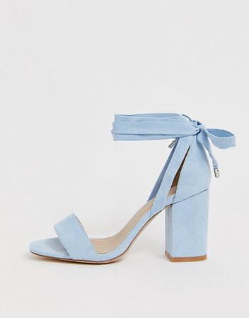 ASOS DESIGN Wide Fit Howling tie leg block heeled sandals in cornflower blue | ASOS