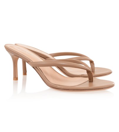 Shoes : 'Lola' Sunkissed Leather Mid Heel Thong Sandals