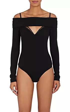 Jean Atelier Lace-Trimmed V-Cutout Compact Knit Bodysuit | Barneys New York