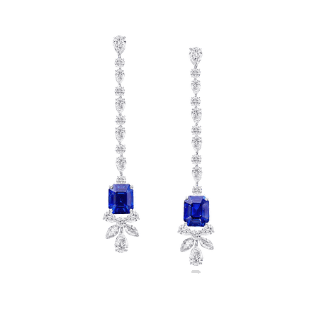 Sapphire and Diamond Earrings, Royal Blue sapphires 12.17 cts | Graff