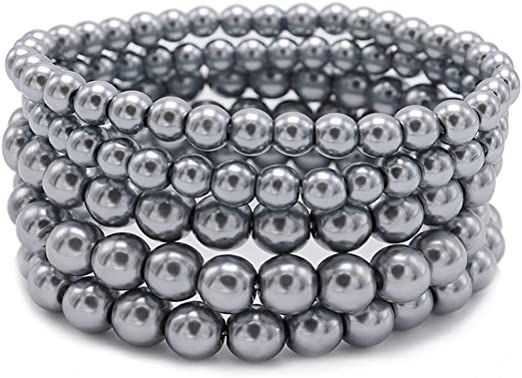 Amazon.com: 5 Pcs Faux Pearl Bracelet Set for Women Beaded Stretch Strand Bracelets for Bridesmaid,Bridal,Party Jewelry (Gray): Clothing, Shoes & Jewelry