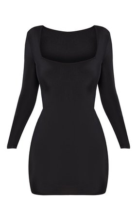 Black Slinky Square Neck Bodycon Dress | PrettyLittleThing USA