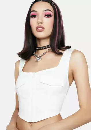 Zip-Up Cropped Corset Top - White – Dolls Kill