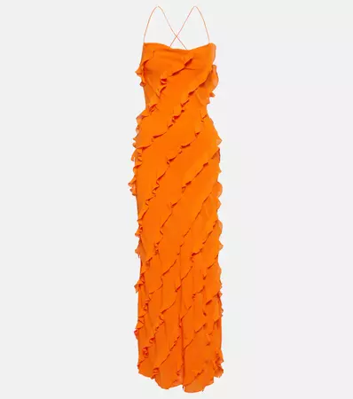 Ruffle Trimmed Crepe Maxi Dress in Orange - Staud | Mytheresa