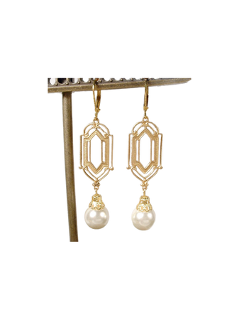retro 1920s style gold pearl earrings jewelry