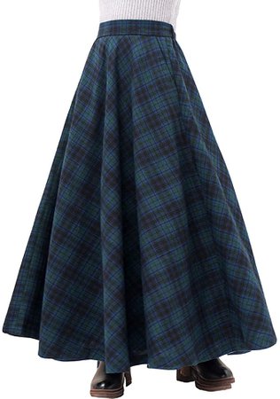 Femiserah Women's Elastic Waist A Line Long Maxi Plaid Wool Skirt Vintage Wool Skirt at Amazon Women’s Clothing store