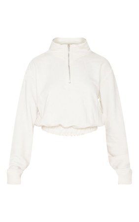 Cream Zip Up Sweater | Tops | PrettyLittleThing AUS