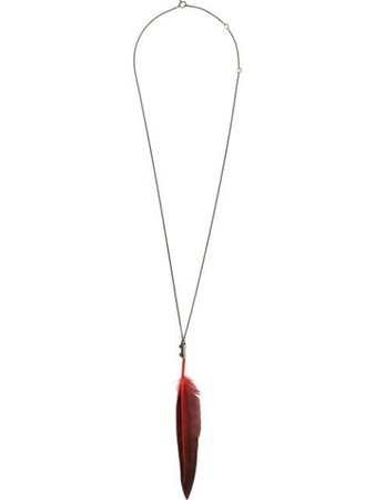 Ann Demeulemeester feather pendant necklace red 19020514W001 - Farfetch
