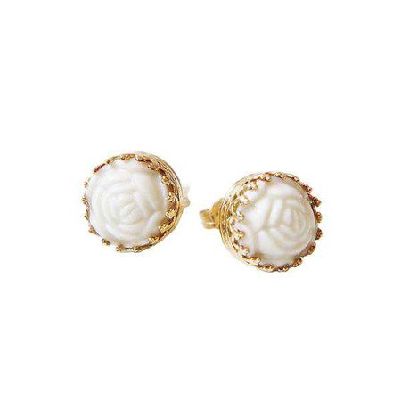 Fashiontage - White Gold Round Stud Earring
