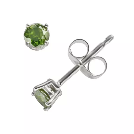 10k White Gold 1/4-ct. T.W. Green Round-Cut Diamond Solitaire Stud Earrings