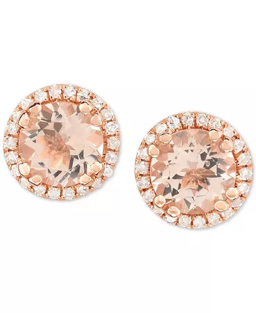Macy's Morganite (3/4 ct. t.w.) & Diamond (1/8 ct. t.w.) Stud Earrings in 14k Rose Gold