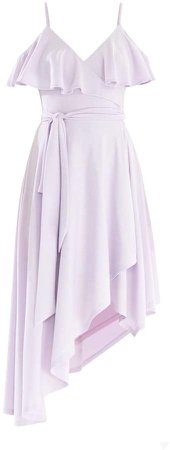 Paisie Cold Shoulder Wrap Front Dress With Frills & Asymmetric Hem In Lilac