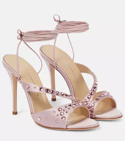 Crystal Embellished Satin Sandals in Pink - Alessandra Rich | Mytheresa