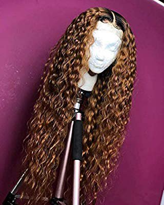 Amazon.com : Andria Curly Hair Lace Front Wigs Dark Root Ombre Red Brown Color Two Tone Synthetic Long Wigs Heat Resistant Fiber Hair for Black Women 26 Inch Honey Blond Wigs : Beauty