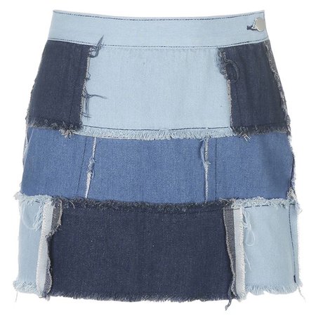 Sunloudy Women's Jean Skirt Above Knee Patchwork Denim A-Line Mini Skirt