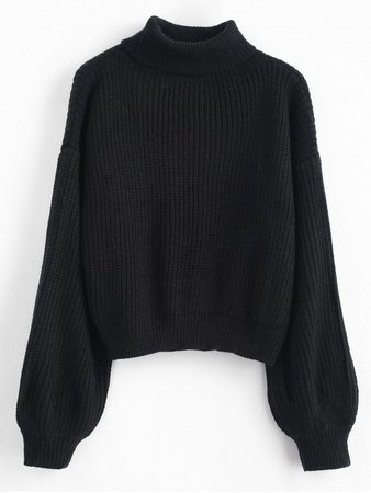 Turtleneck Lantern Sleeves Sweater In BLACK