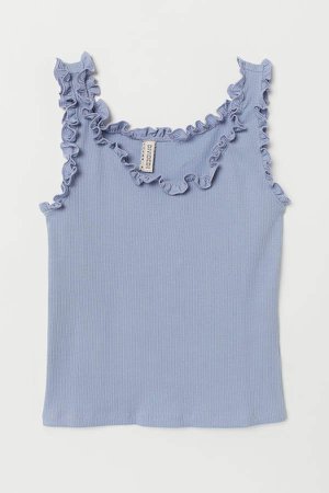 Tank Top with Ruffle Trim - Blue