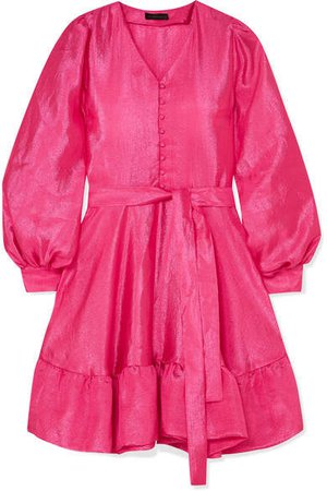 Farrow Ruffled Crinkled-taffeta Mini Dress - Pink
