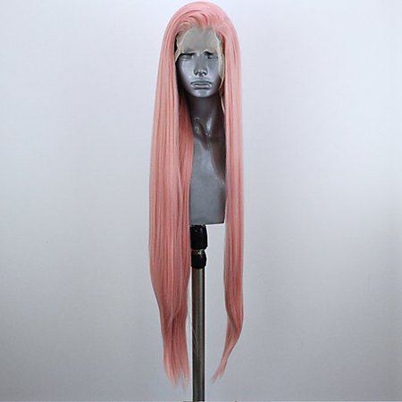Synthetic Lace Front Wig Straight Side Part Lace Front Wig Pink Long Pink Synthetic Hair 18-26 inch Women's Adjustable Heat Resistant Party Pink 2020 - US $34.99