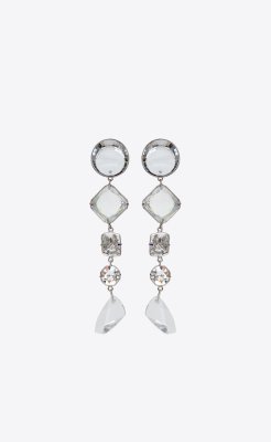 Saint Laurent smoking-long-chain-earrings-in-silver-toned-brass-and-white-crystals