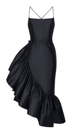 Ruffled Asymmetric Silk Midi Dress by Rasario | Moda Operandi