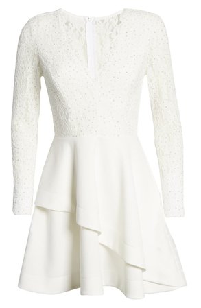 Speechless Scallop Lace Crystal Detail Long Sleeve A-Line Mini Dress