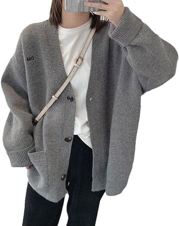 Grunge Baggy Sweater Acubi Grandpa Sweater Y2K Vintage Oversized Knitted Button Down Cardigan Jacket Alt Emo Clothing (Gray,One Size) at Amazon Women’s Clothing store
