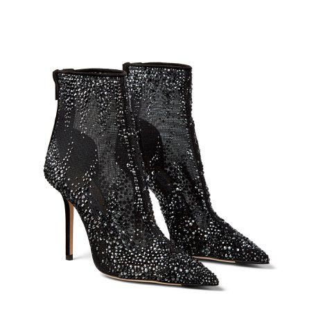 Black Dégradé Crystal and Mesh Ankle Boots | GARDENIA 100 | Winter 2021 Collection | JIMMY CHOO