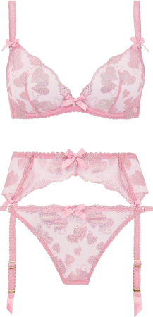 pink sheer lingerie set with glittery hearts