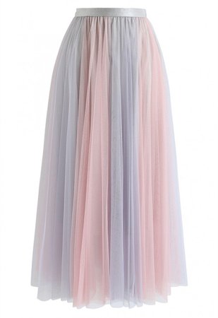 Macaron Color Blocked Mesh Tulle Skirt in Lavender - Skirt - BOTTOMS - Retro, Indie and Unique Fashion