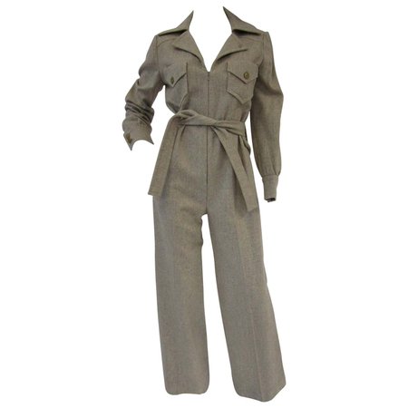1970s Beige Wool Tailored Jumpsuit For Sale at 1stDibs