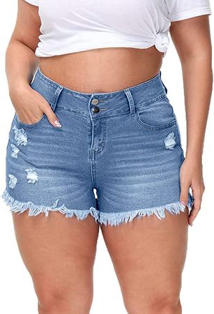 Amazon.com: ALLEGRACE Sexy Plus Size Denim Shorts Women Distressed High Waist Shorts with Pockets Light Blue 18 Plus : Clothing, Shoes & Jewelry
