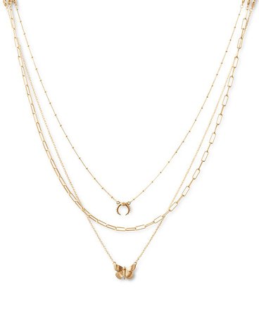 Lucky Brand Gold-Tone Etched Butterfly Layered Pendant Necklace, 16-1/2" + 2" extender & Reviews - Necklaces - Jewelry & Watches - Macy's