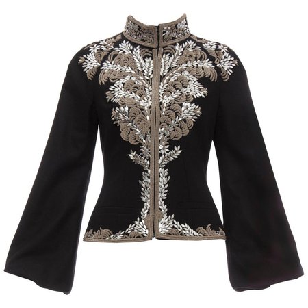 Alexander McQueen Black Wool Zip Front Embroidered Jacket, Circa 2004 For Sale at 1stdibs