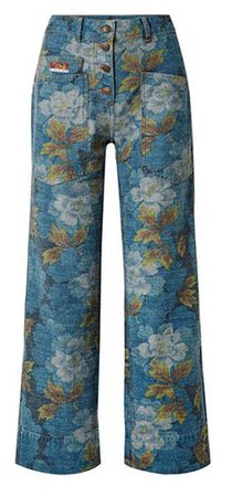 Kenzo Floral-Print High-Rise Straight-Leg Jeans In Blue -farfetch
