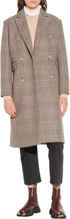 Plaid Double Breasted Wool Blend Coat